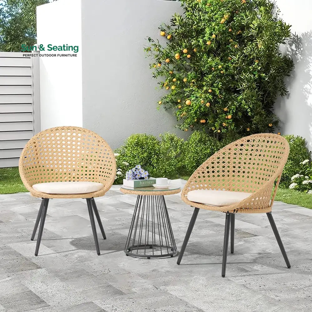 Hell Outdoor Patio Seating Set 2 Chairs and 1 Table Set (Tan + White) Coffee Table Sets