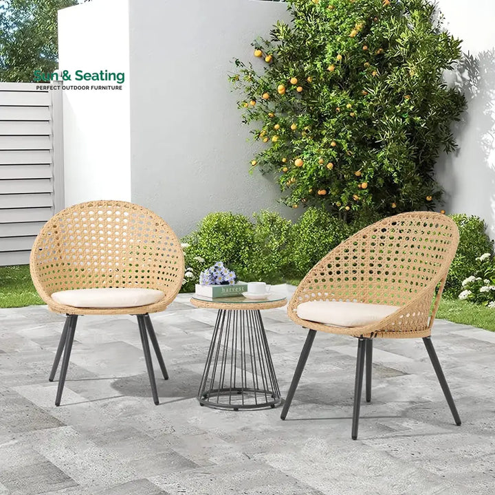 Hell Outdoor Patio Seating Set 2 Chairs and 1 Table Set (Tan + White) Coffee Table Sets