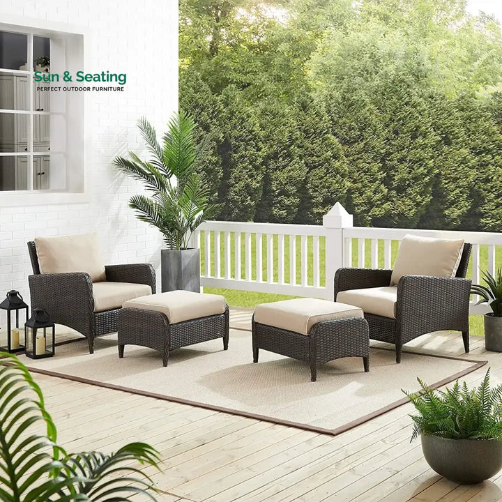 Hemangini Outdoor 4 Piece Patio Wicker Furniture Set Patio Sofa Set