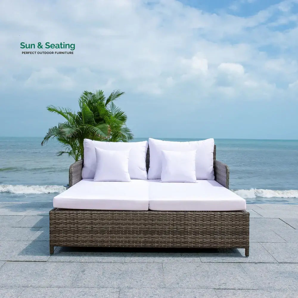 Heper Outdoor Poolside Sunbed With Cushion Daybed Brown + White Sunbed