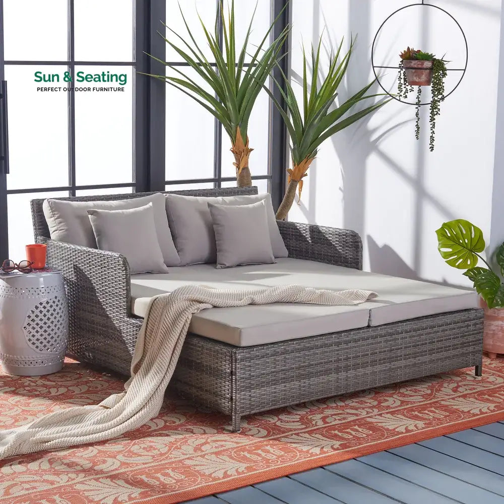 Heper Outdoor Poolside Sunbed With Cushion Daybed Grey + Beige Sunbed