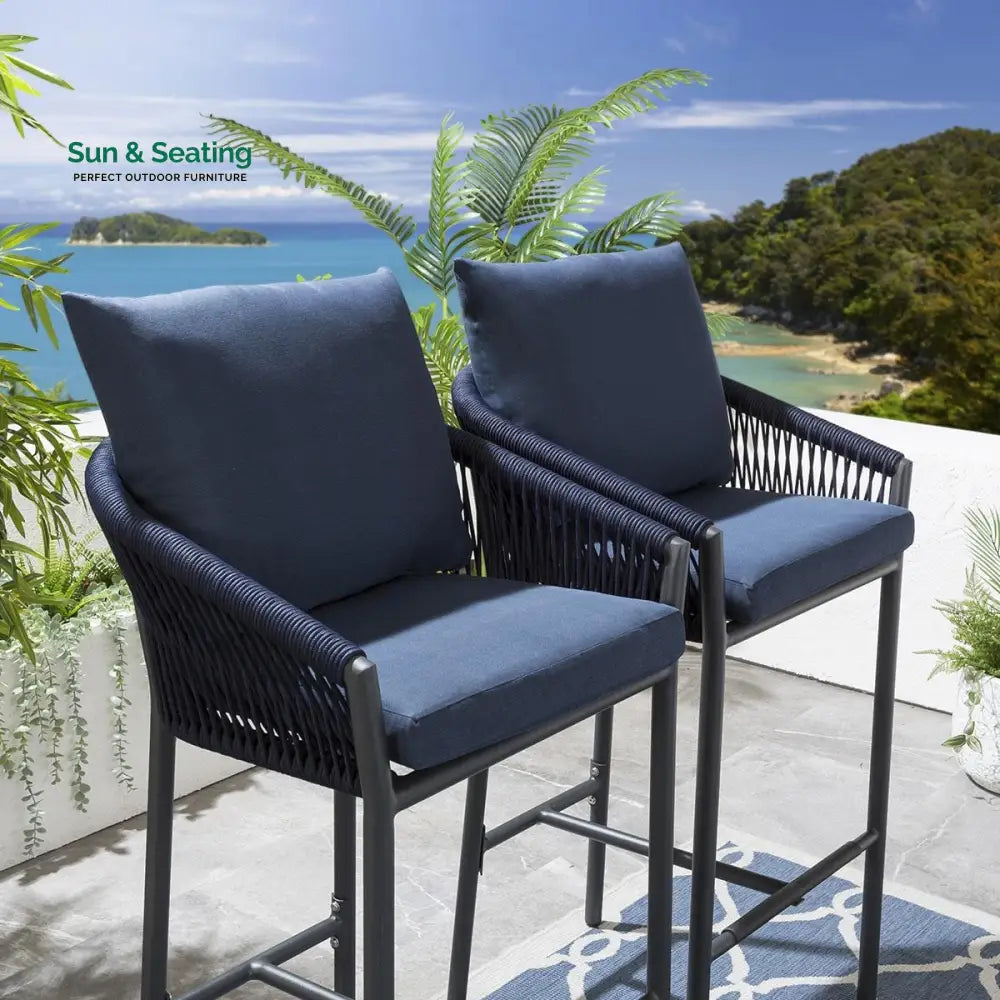 Herminia Outdoor Patio Bar Chair 2 Chairs For Balcony Braided &amp; Rope Bar Sets