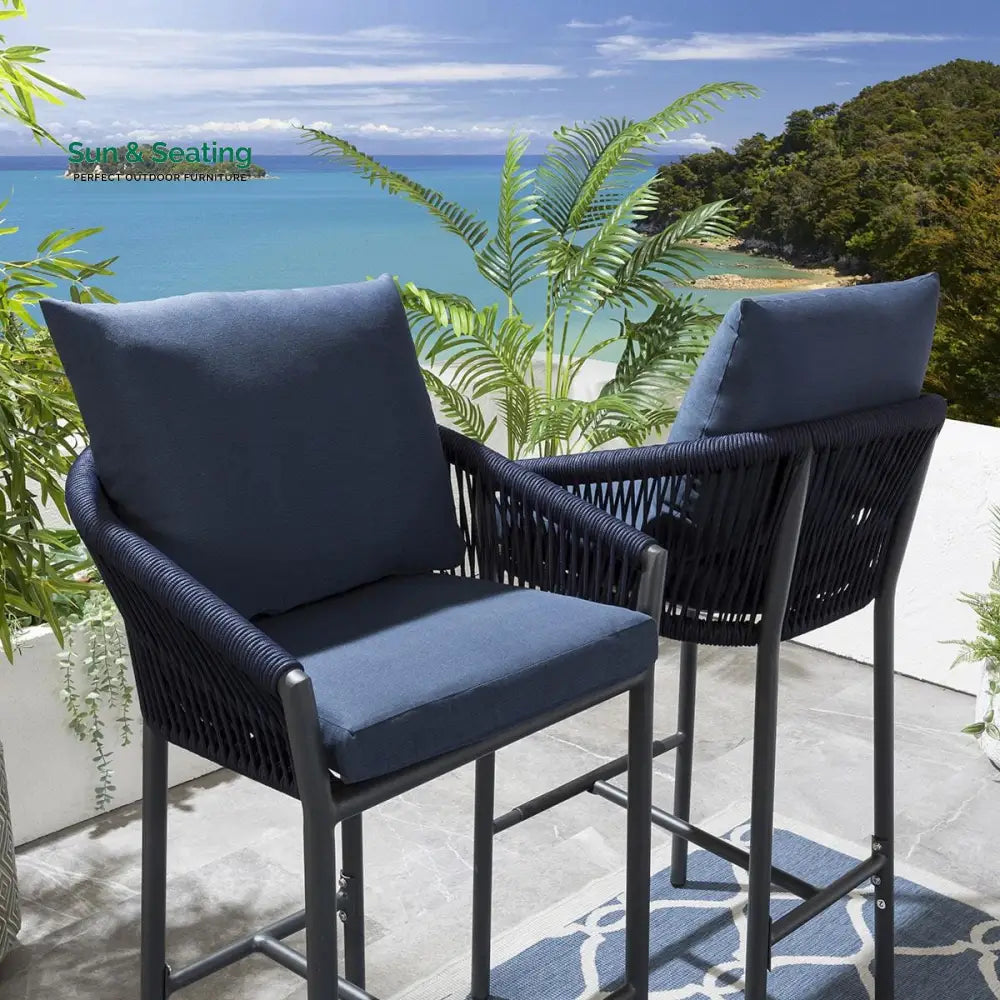 Herminia Outdoor Patio Bar Chair 2 Chairs For Balcony Braided &amp; Rope Bar Sets