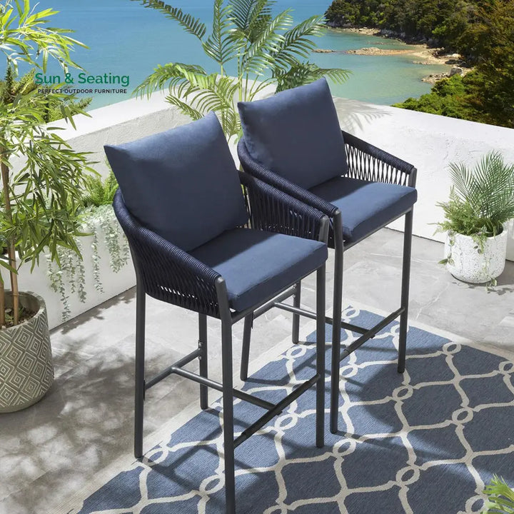 Herminia Outdoor Patio Bar Chair 2 Chairs For Balcony Braided &amp; Rope Bar Sets