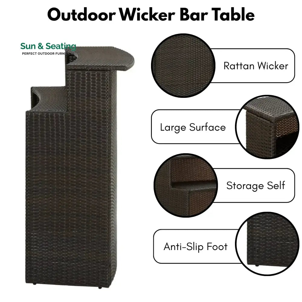 Herminia Outdoor Rattan Wicker Bar Table With a High-Top Design &amp; Integrated Storage Shelf Bar Table