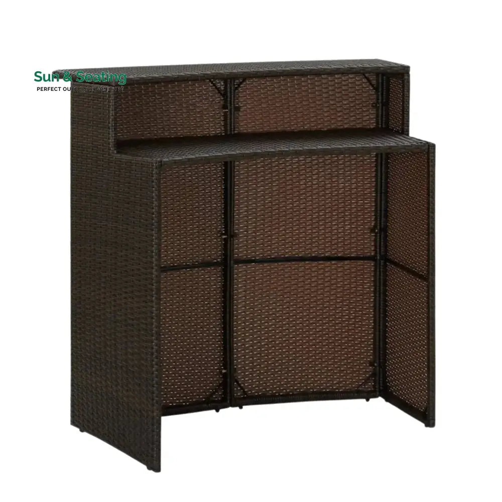 Herminia Outdoor Rattan Wicker Bar Table With a High-Top Design &amp; Integrated Storage Shelf Bar Table
