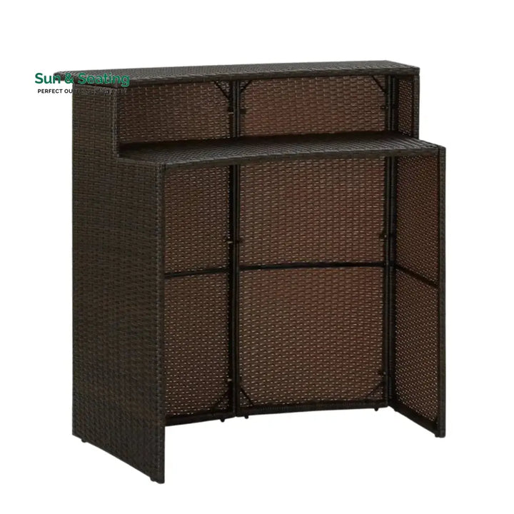 Herminia Outdoor Rattan Wicker Bar Table With a High-Top Design &amp; Integrated Storage Shelf Bar Table