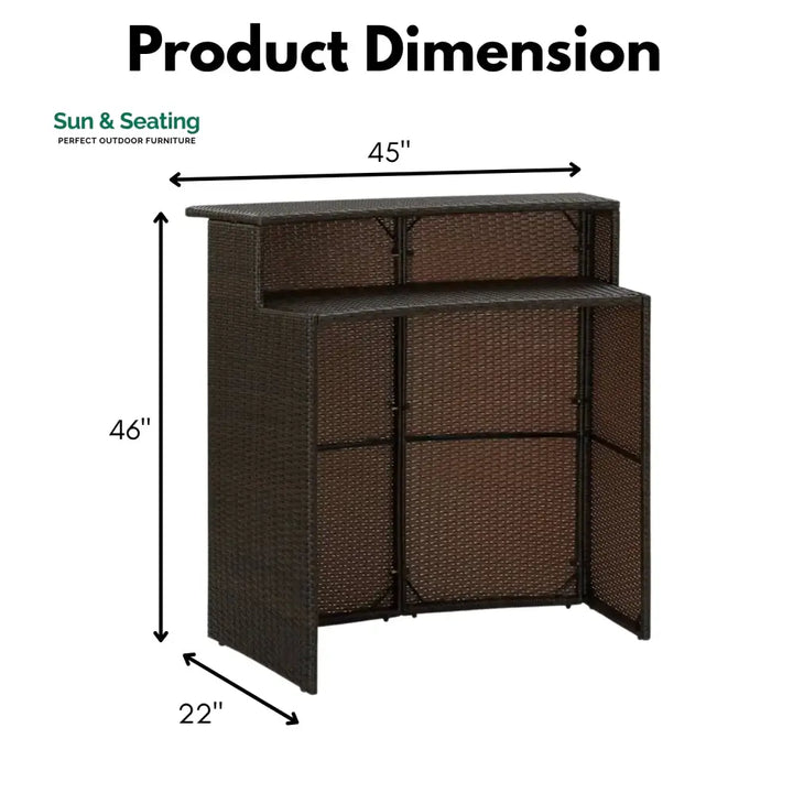 Herminia Outdoor Rattan Wicker Bar Table With a High-Top Design &amp; Integrated Storage Shelf Bar Table