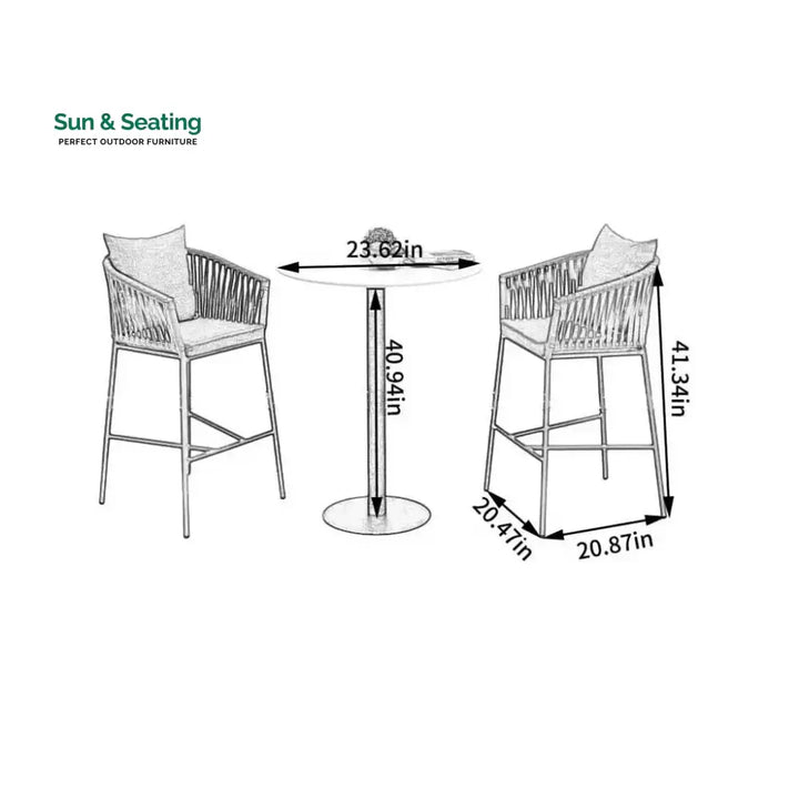 Hernán Outdoor Patio Bar Set 2 Chairs and 1 Table Set (Grey) Braided &amp; Rope Bar Sets