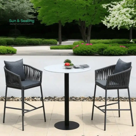 Hernán Outdoor Patio Bar Set 2 Chairs and 1 Table Set (Grey) Braided & Rope Bar Sets