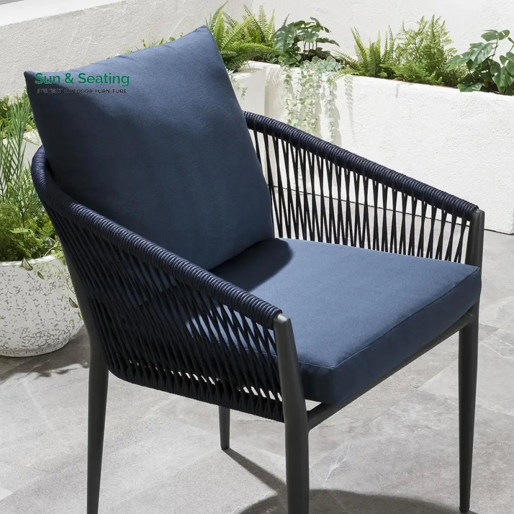 Hernando Outdoor Garden Patio Dining Set 4 Chairs and 1 Table Set (Blue + Black) Braided &amp; Rope Dining sets