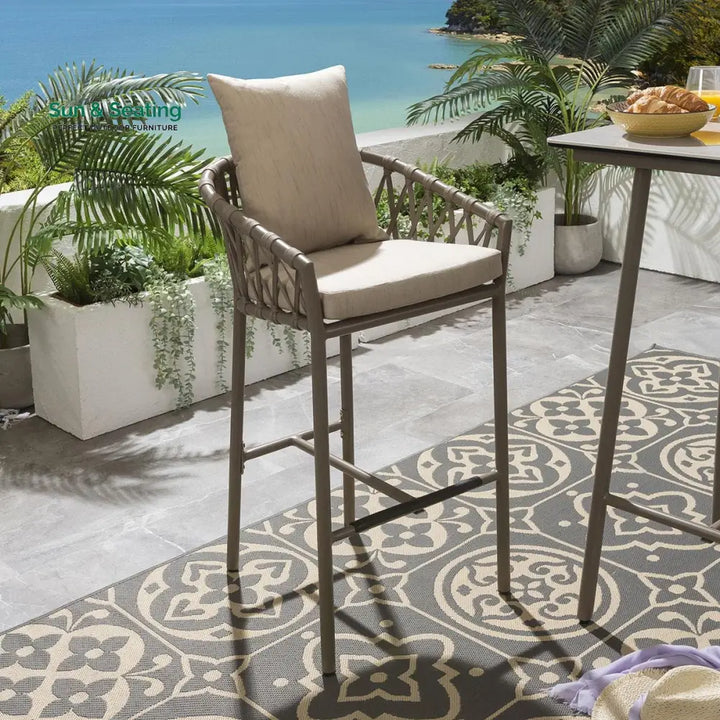 Hilario Outdoor Patio Bar Chair 1 Chair For Balcony Braided &amp; Rope Bar Sets