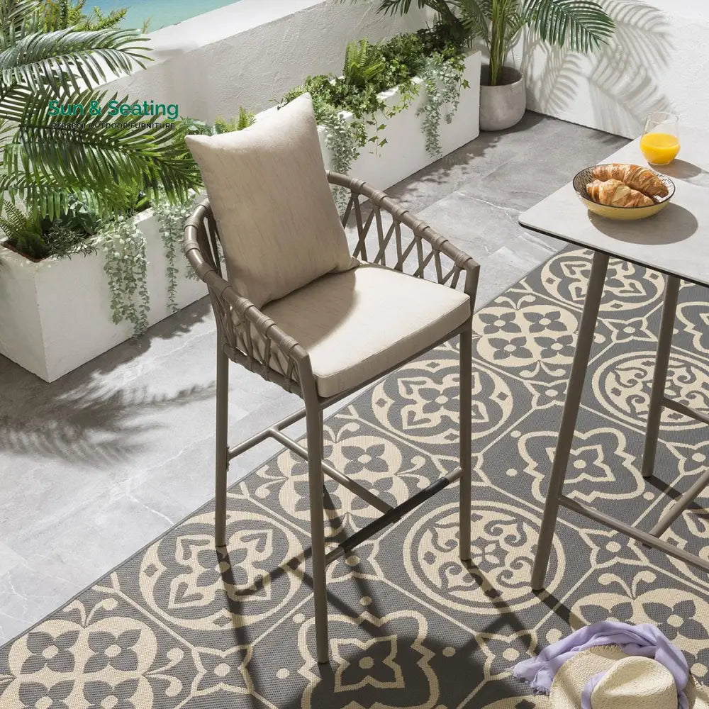 Hilario Outdoor Patio Bar Chair 1 Chair For Balcony Braided &amp; Rope Bar Sets