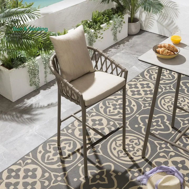 Hilario Outdoor Patio Bar Chair 1 Chair For Balcony Braided &amp; Rope Bar Sets