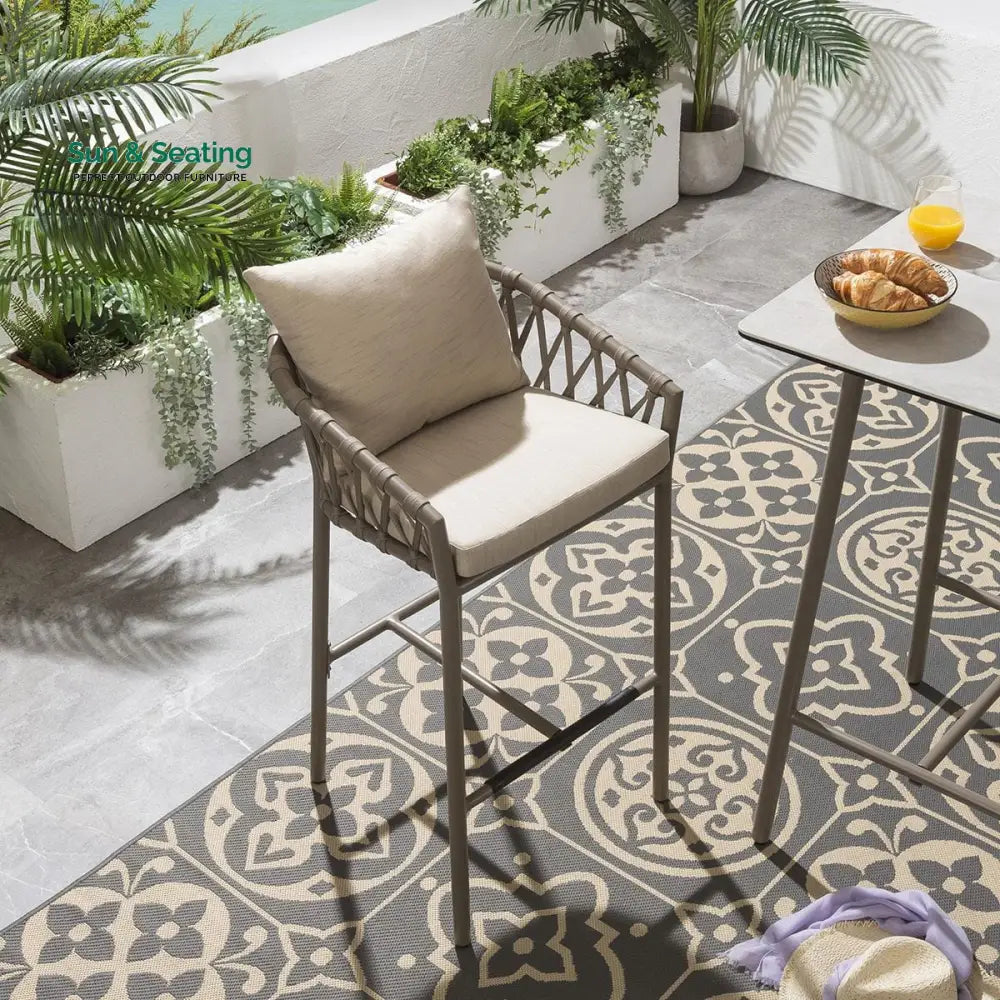 Hilario Outdoor Patio Bar Chair 1 Chair For Balcony Braided &amp; Rope Bar Sets