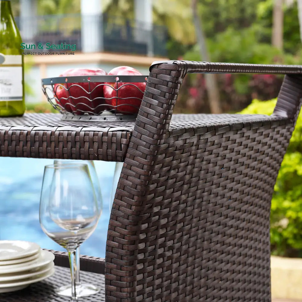 Hilde Outdoor Patio Bar Serving Cart (Brown) Wicker