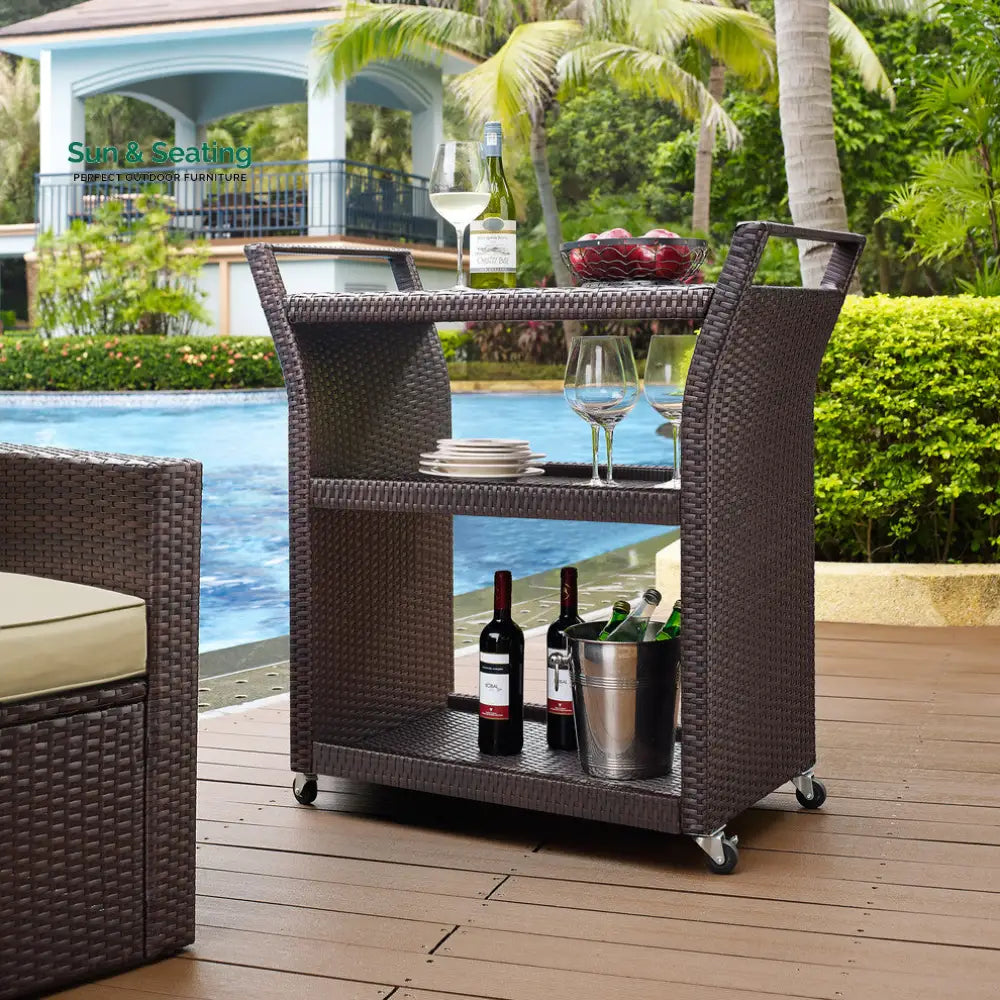 Hilde Outdoor Patio Bar Serving Cart (Brown) Wicker