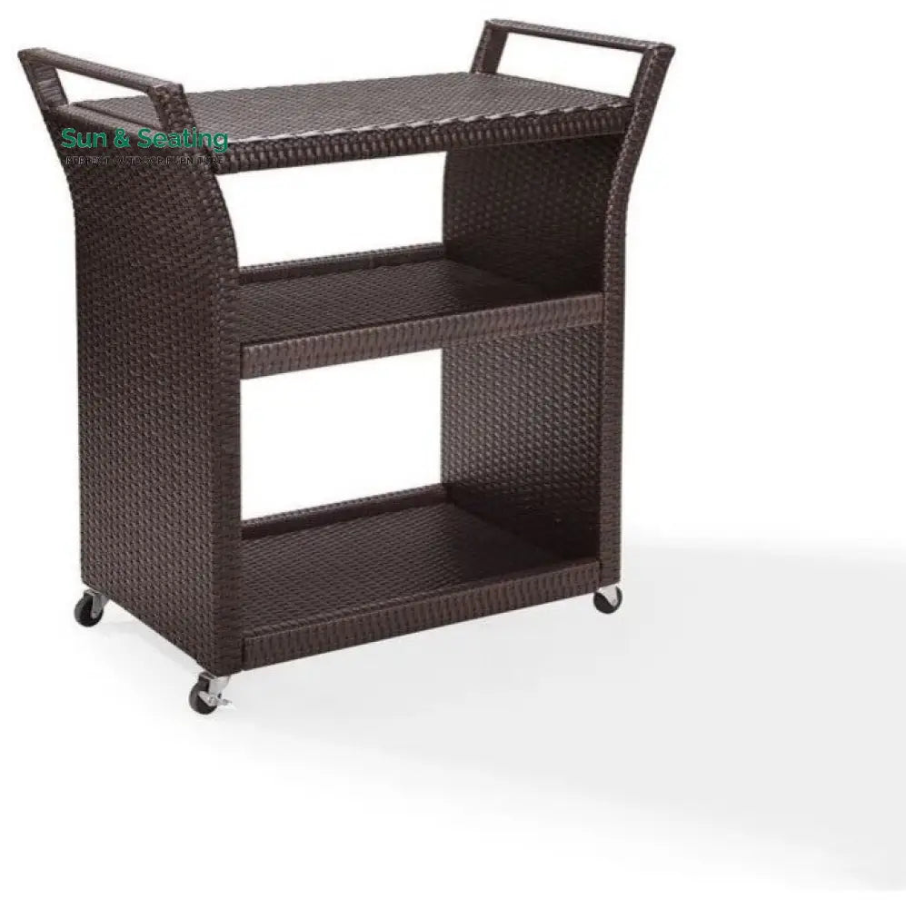 Hilde Outdoor Patio Bar Serving Cart (Brown) Wicker