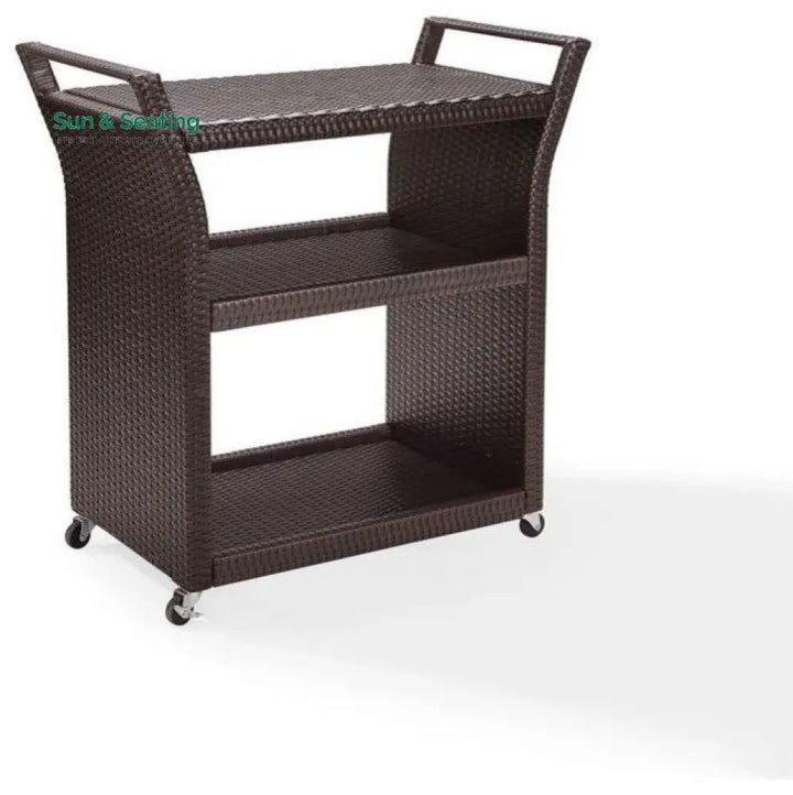Hilde Outdoor Patio Bar Serving Cart (Brown) Wicker