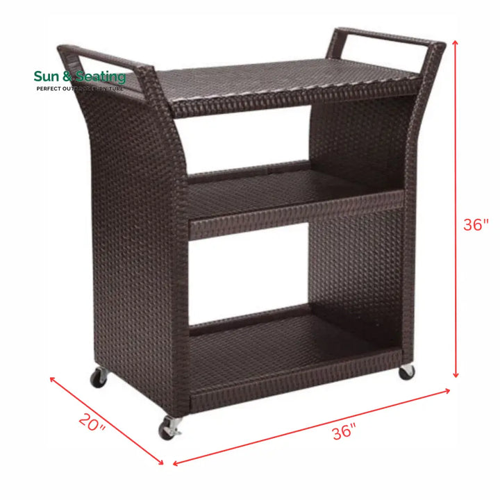 Hilde Outdoor Patio Bar Serving Cart (Brown) Wicker