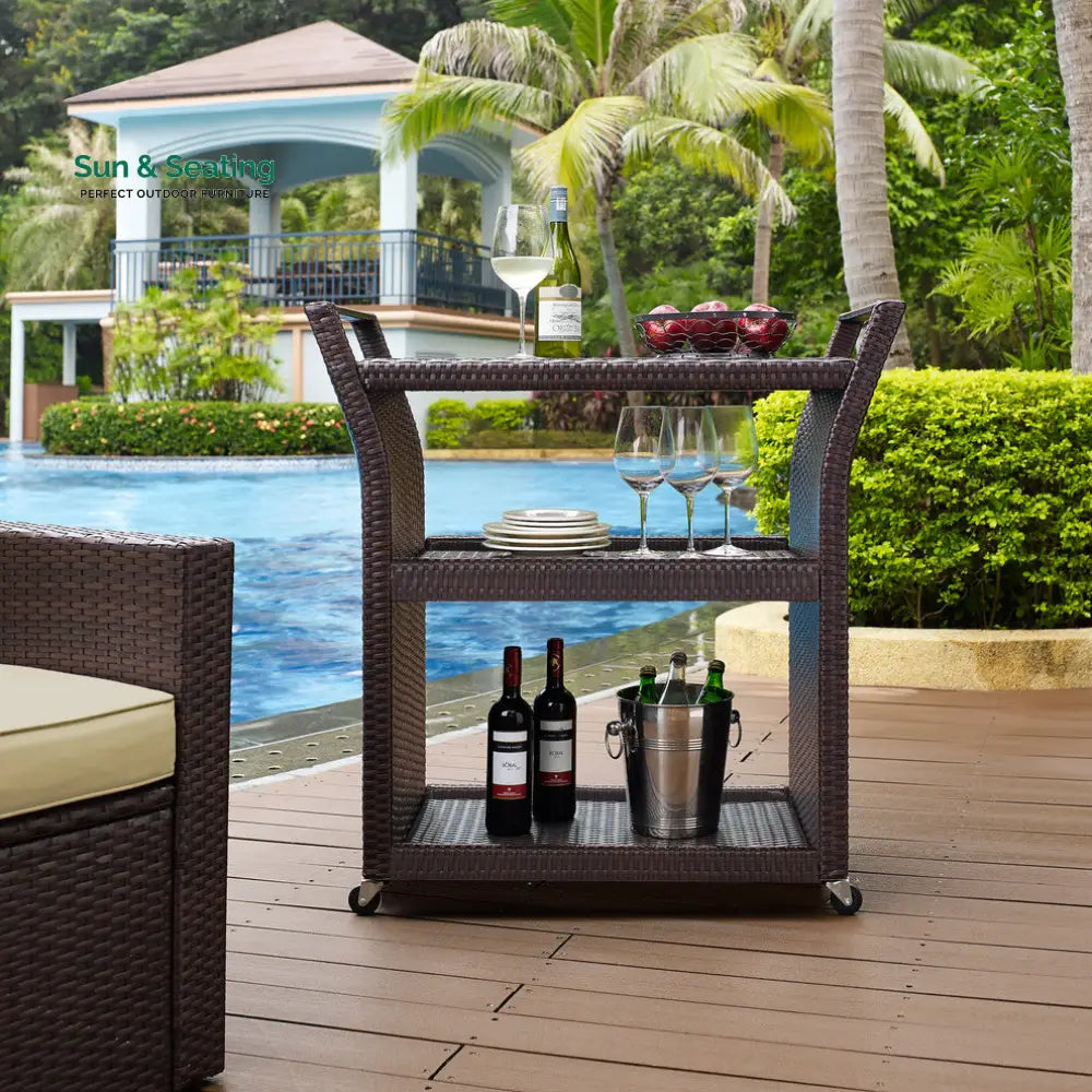 Hilde Outdoor Patio Bar Serving Cart (Brown) Wicker