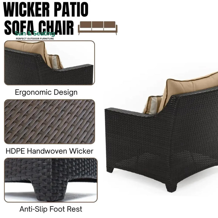 Hiya Outdoor All-Weather Rattan Wicker Three Seater Sofa Sofa Set