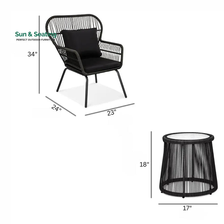 Horizon Outdoor Patio Seating Set 2 Chairs and 1 Table Set (Black) Coffee Table Sets