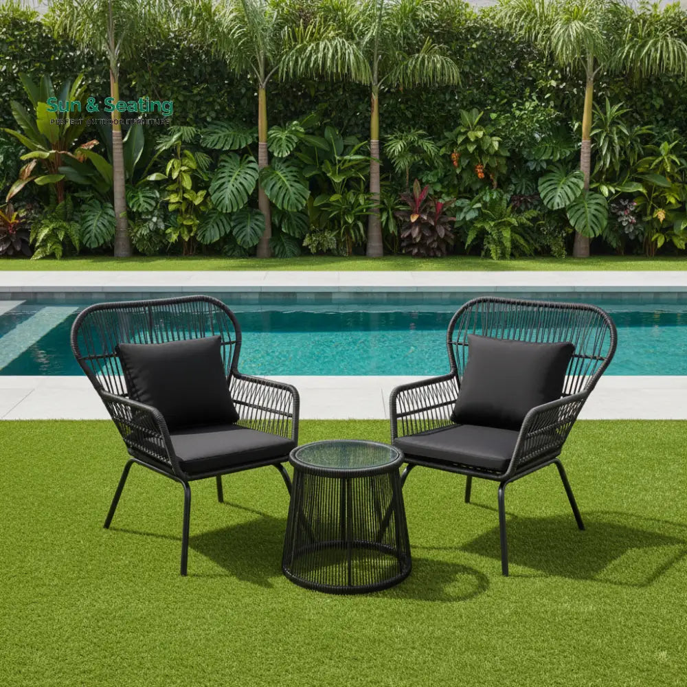 Horizon Outdoor Patio Seating Set 2 Chairs and 1 Table Set (Black) Coffee Table Sets