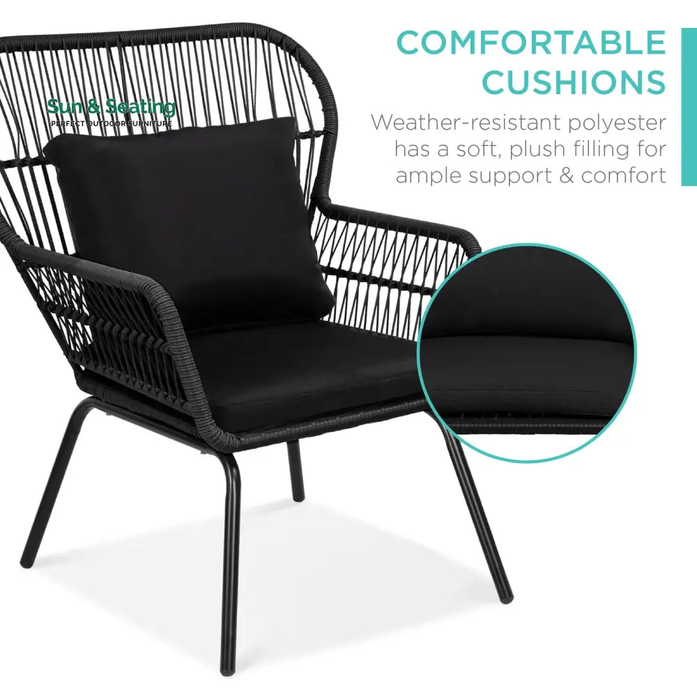 Horizon Outdoor Patio Seating Set 2 Chairs and 1 Table Set (Black) Coffee Table Sets