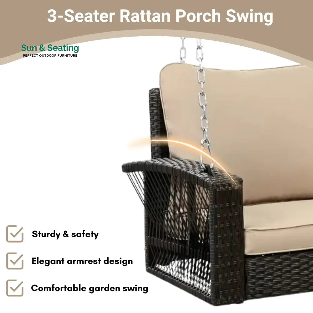 Hortense Outdoor Large HDPE Wicker 3-Person Porch Swing