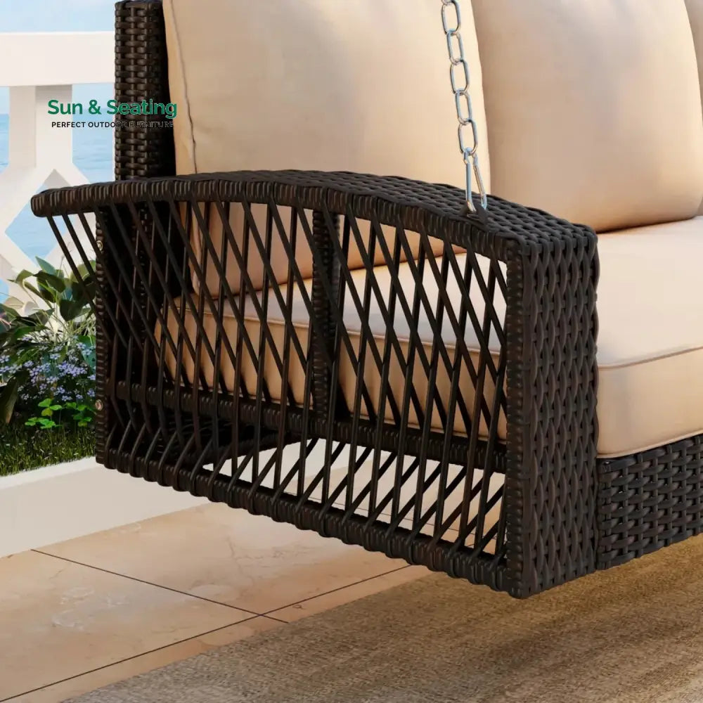 Hortense Outdoor Large HDPE Wicker 3-Person Porch Swing