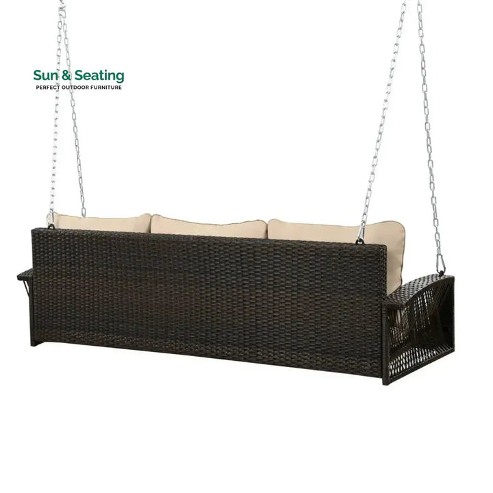Hortense Outdoor Large HDPE Wicker 3-Person Porch Swing