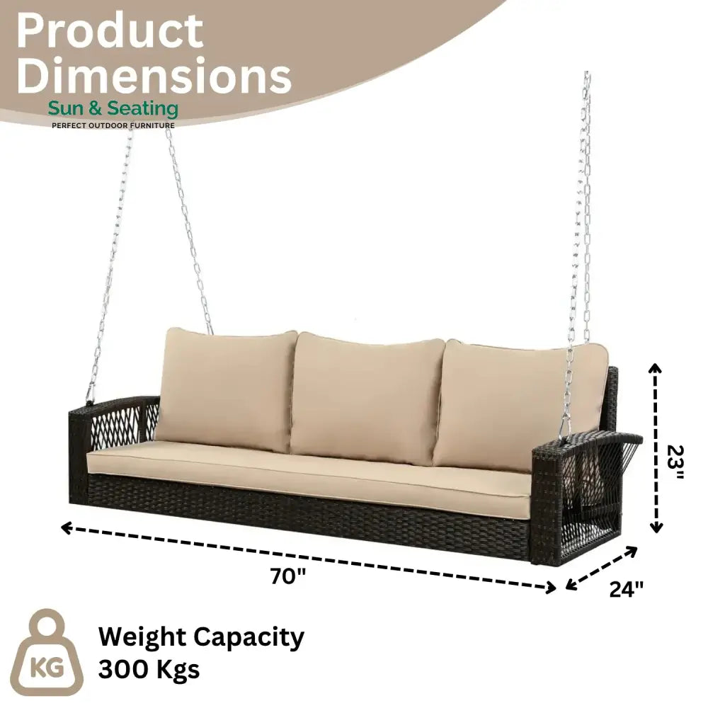 Hortense Outdoor Large HDPE Wicker 3-Person Porch Swing
