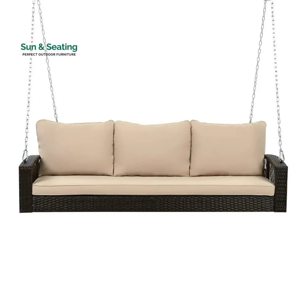 Hortense Outdoor Large HDPE Wicker 3-Person Porch Swing