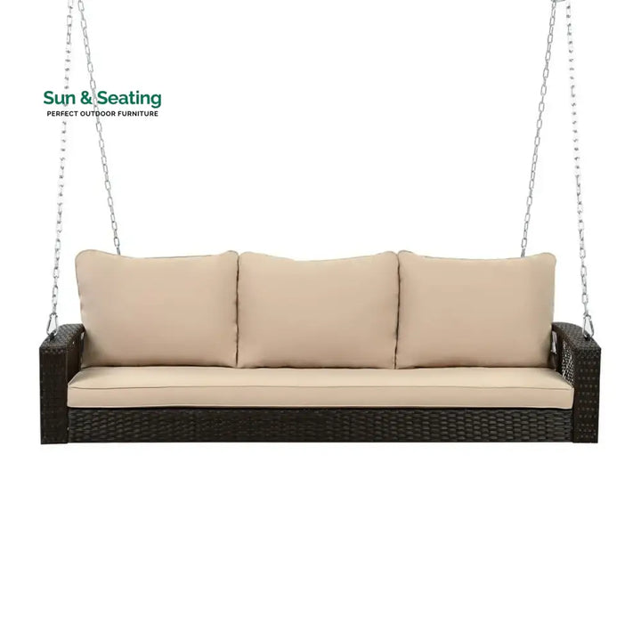 Hortense Outdoor Large HDPE Wicker 3-Person Porch Swing