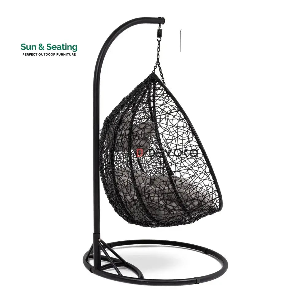 Hua Double Seater Rattan &amp; Wicker Swing (Black &amp; Grey) Swing