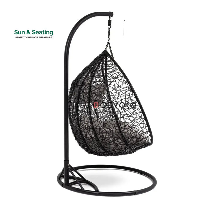 Hua Double Seater Rattan &amp; Wicker Swing (Black &amp; Grey) Swing