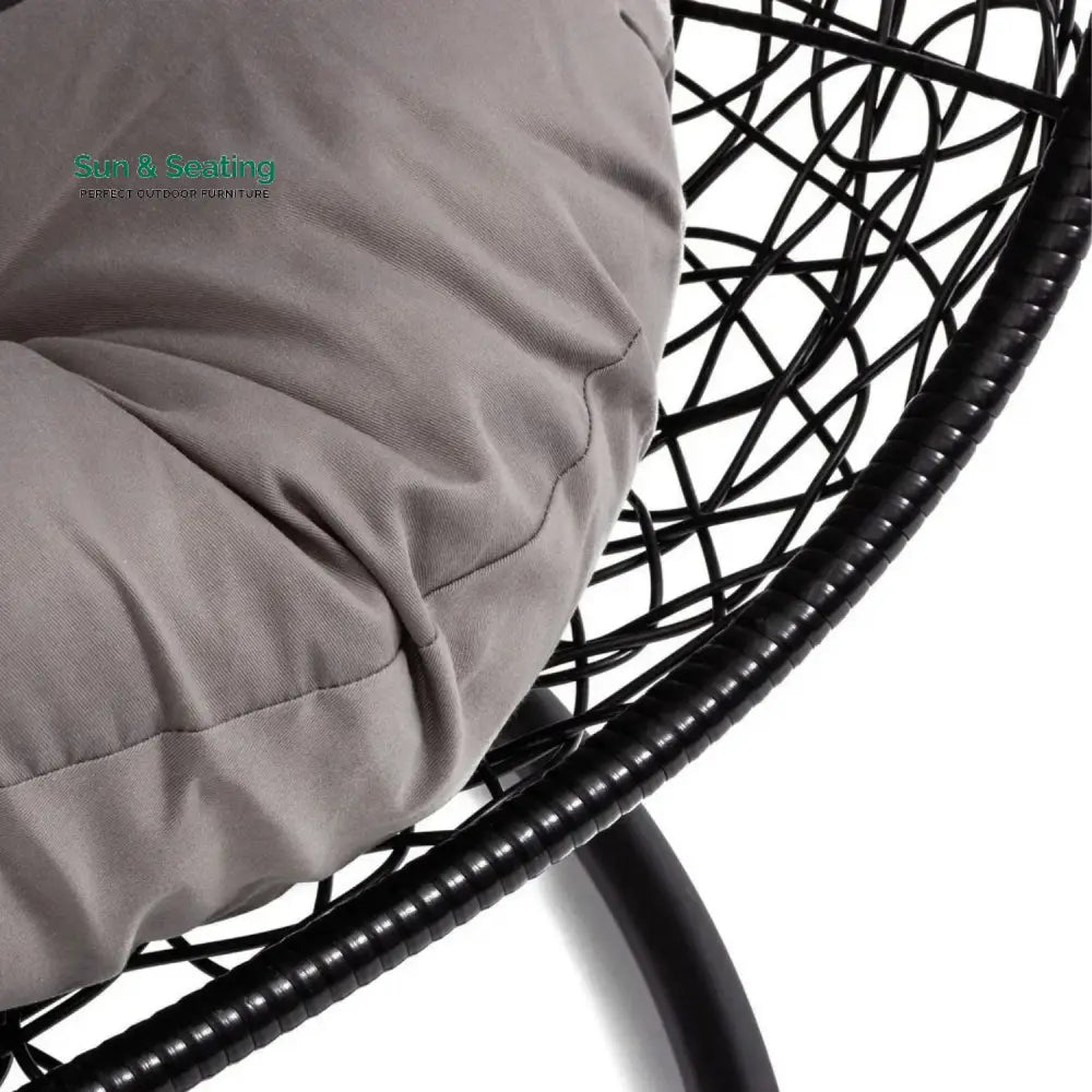 Hua Double Seater Rattan &amp; Wicker Swing (Black &amp; Grey) Swing