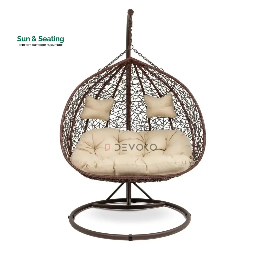 Hui Double Seater Rattan &amp; Wicker Swing (Brown &amp; Cream) Swing