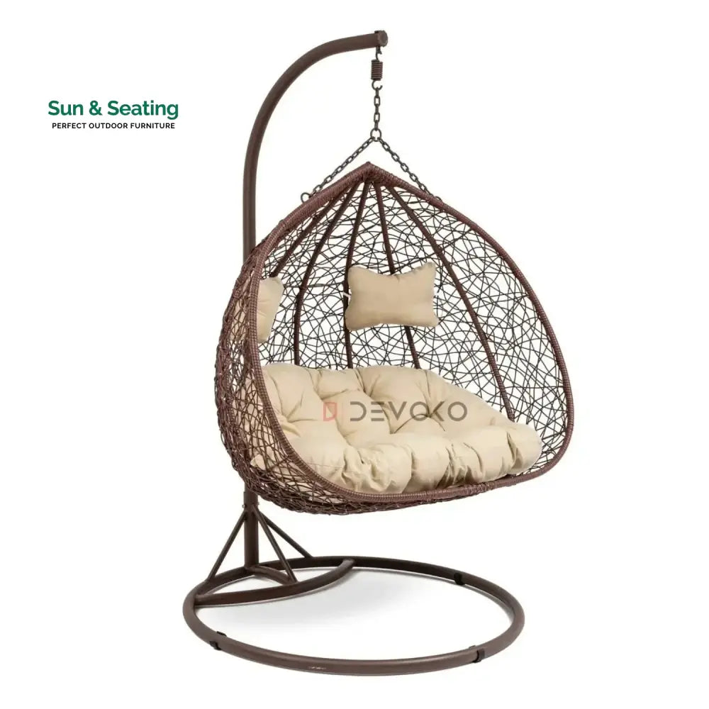 Hui Double Seater Rattan &amp; Wicker Swing (Brown &amp; Cream) Swing