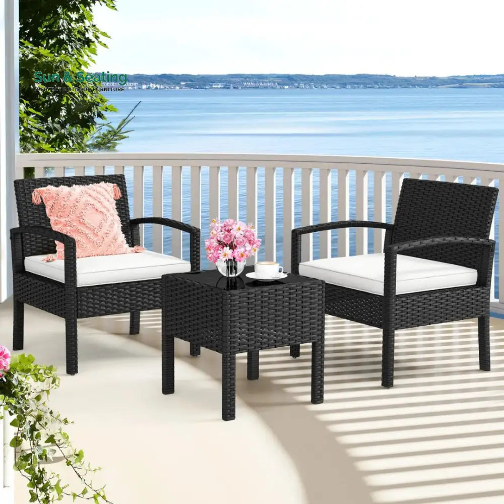 Ignacio Outdoor Patio Seating Set 2 Chairs and 1 Table Set Black Coffee Table Sets