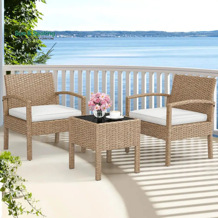 Ignacio Outdoor Patio Seating Set 2 Chairs and 1 Table Set Coffee Table Sets