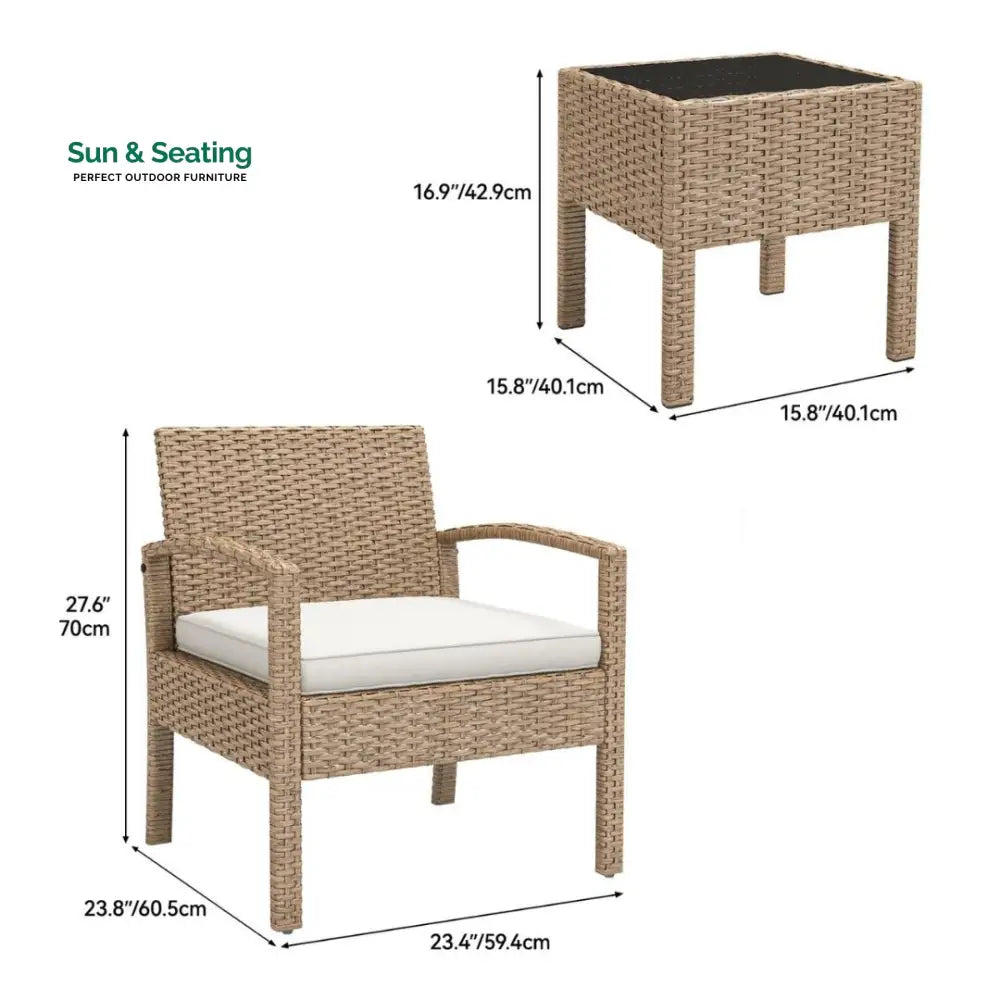Ignacio Outdoor Patio Seating Set 2 Chairs and 1 Table Set Coffee Table Sets
