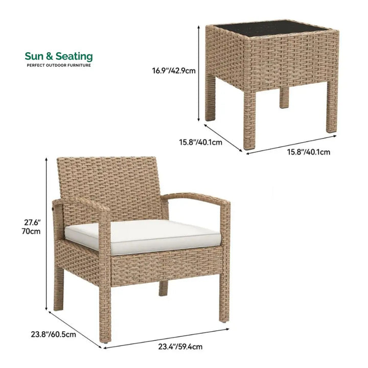 Ignacio Outdoor Patio Seating Set 2 Chairs and 1 Table Set Coffee Table Sets