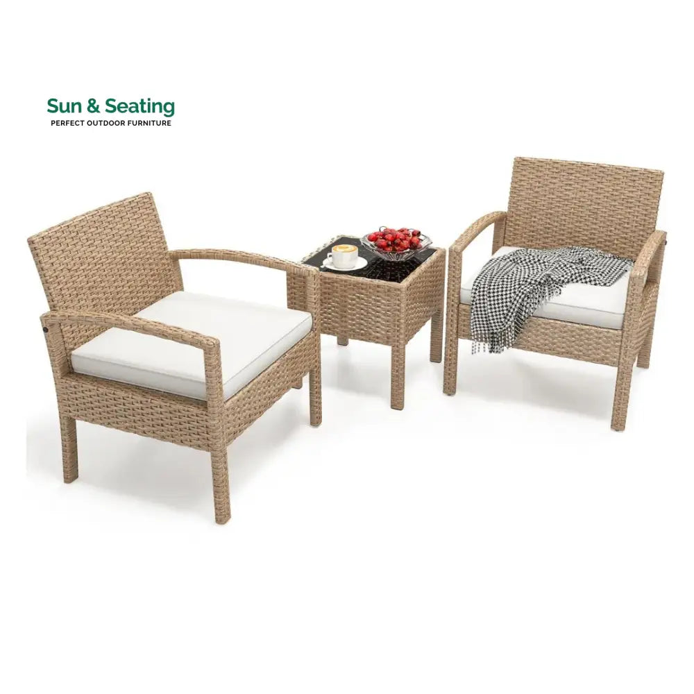 Ignacio Outdoor Patio Seating Set 2 Chairs and 1 Table Set Coffee Table Sets