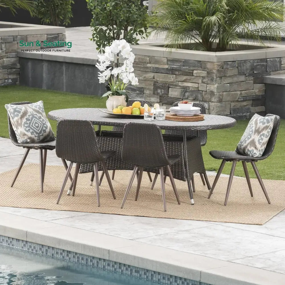Ikram Outdoor All-Weather Resistant Rattan Wicker 7-Piece Dining Set Dining Set