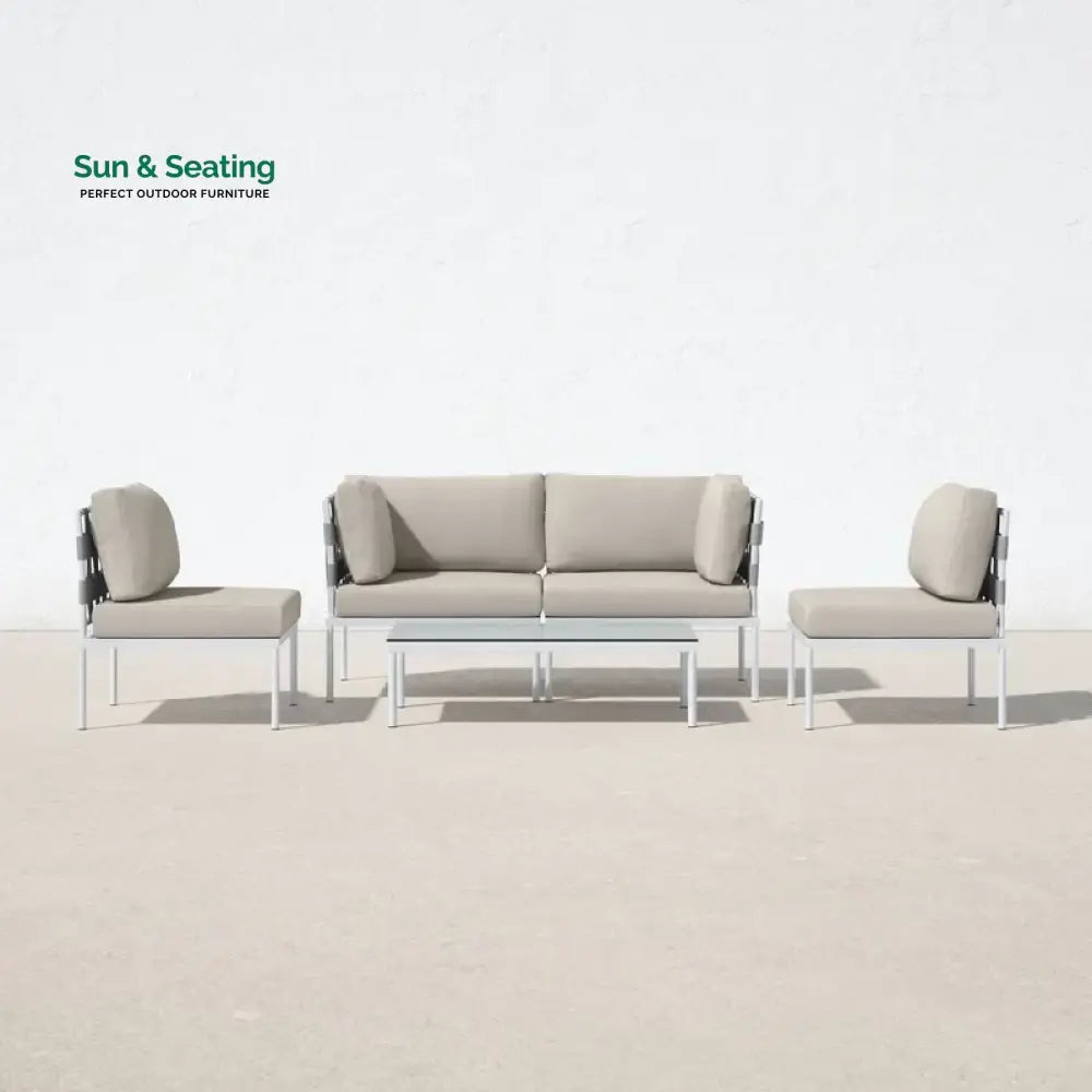 Ilin Outdoor Garden Balcony Sofa Set 2 Seater 2 Single seater and 1 Center Table Set Braid &amp; Rope Beige Sofa Sets