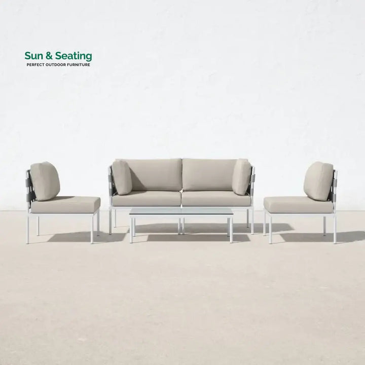 Ilin Outdoor Garden Balcony Sofa Set 2 Seater 2 Single seater and 1 Center Table Set Braid &amp; Rope Beige Sofa Sets