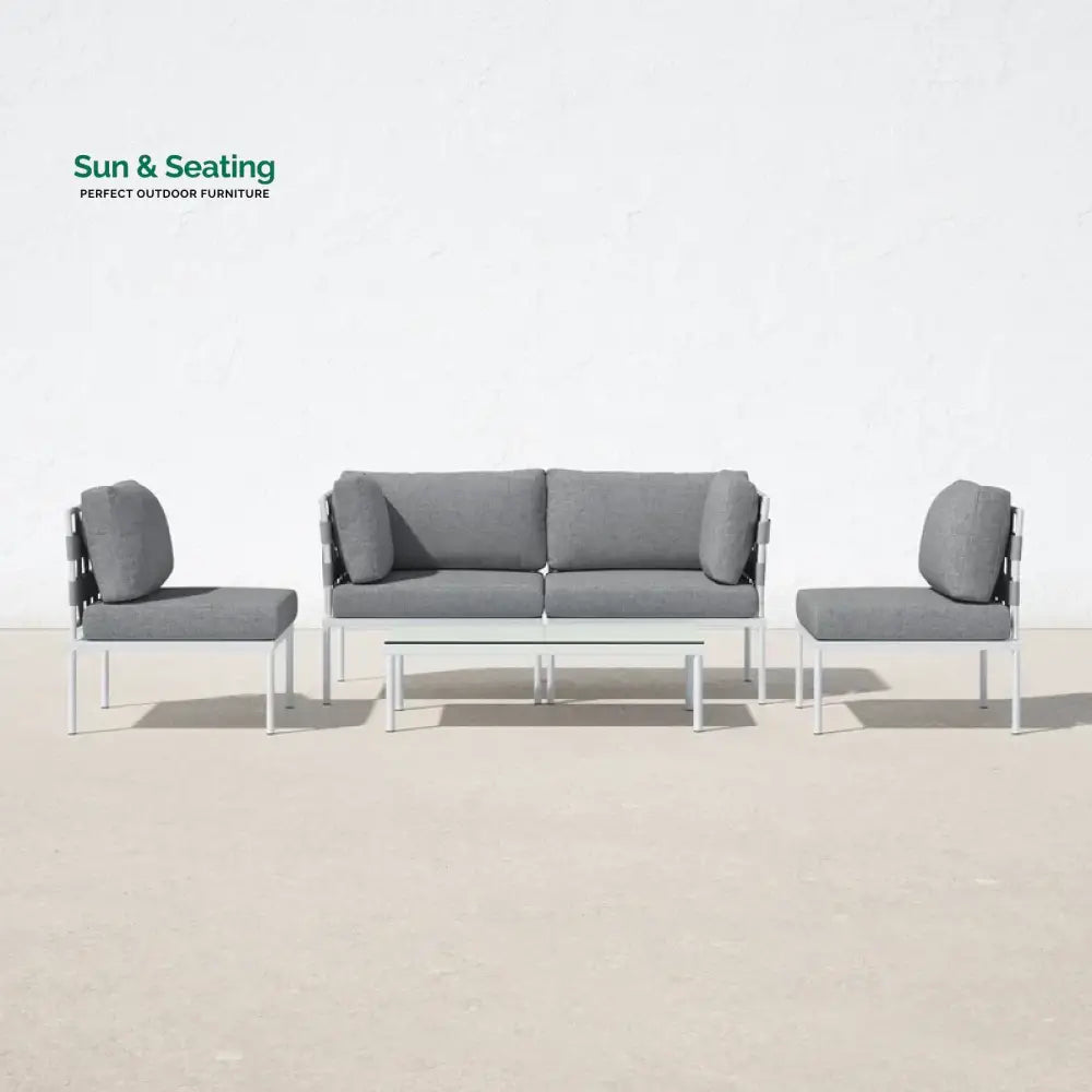 Ilin Outdoor Garden Balcony Sofa Set 2 Seater 2 Single seater and 1 Center Table Set Braid & Rope Grey Sofa Sets