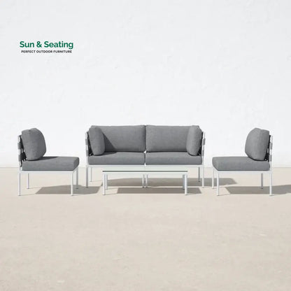 Ilin Outdoor Garden Balcony Sofa Set 2 Seater 2 Single seater and 1 Center Table Set Braid & Rope Grey Sofa Sets